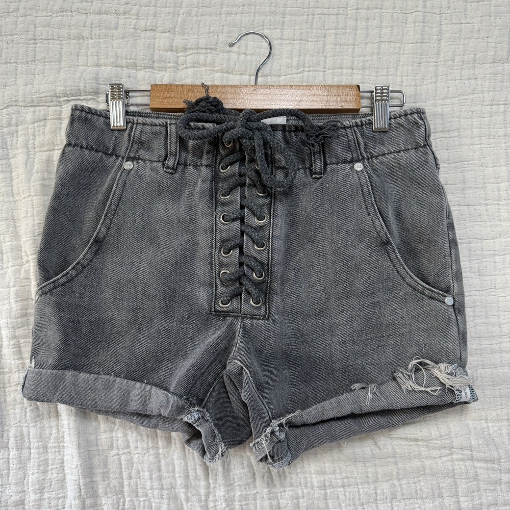 One by One Teaspoon Womens Lace Up Denim Shorts High Rise Sample Size 26 Grunge